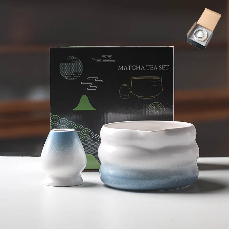 Japanese Matcha Bowl Set Green 550ml Ceramic with Spout for Tea Ceremony
