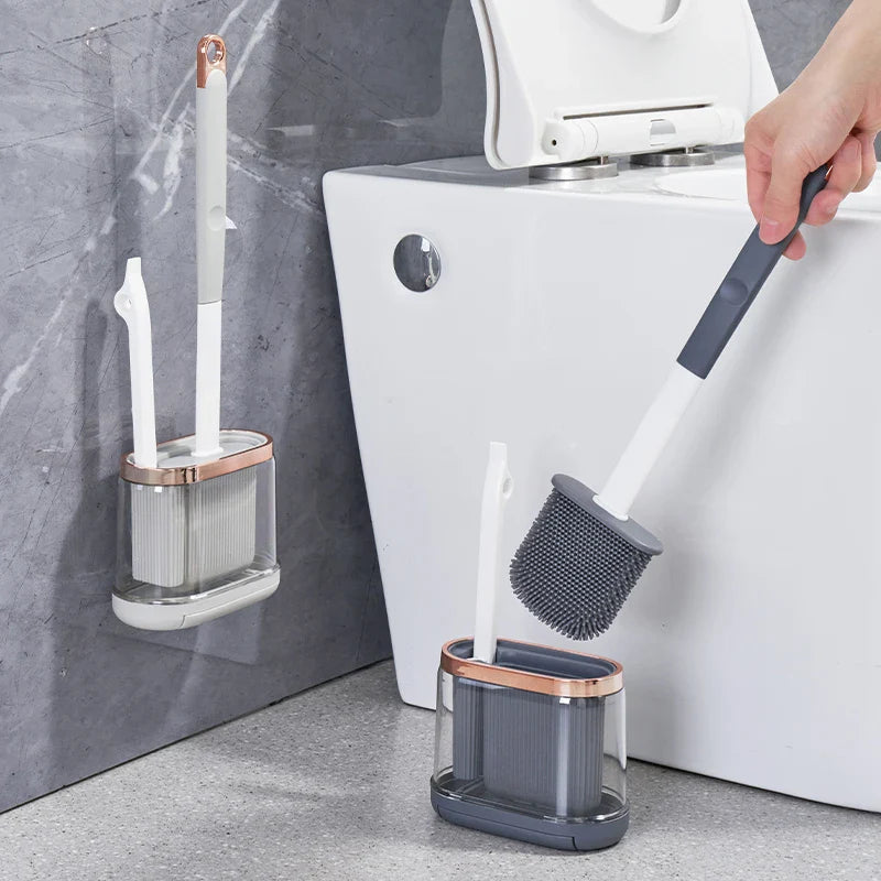 Silicone Toilet Brush Set – Wall Holder, Drain Cleaner & Drip Tray