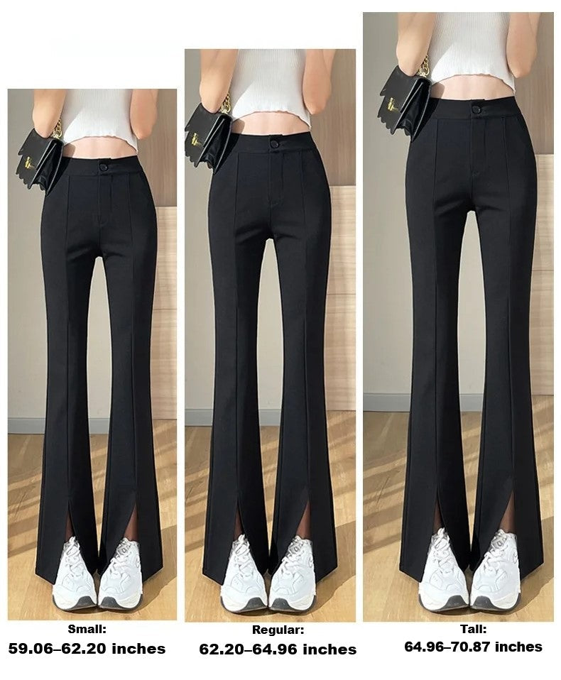Plus-Size Black Flared Pants with Slit - Stylish Fall Edition for Women