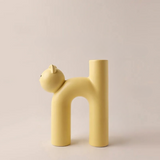 Porcelain Cat Bud Vase – Playful Design, Ivory, Yellow & Pink