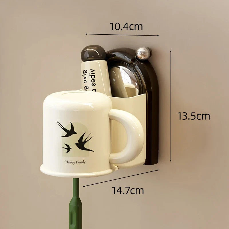 Wall-Mounted Toothbrush Holder with Cup – Suction Mount, ABS & No-Drill