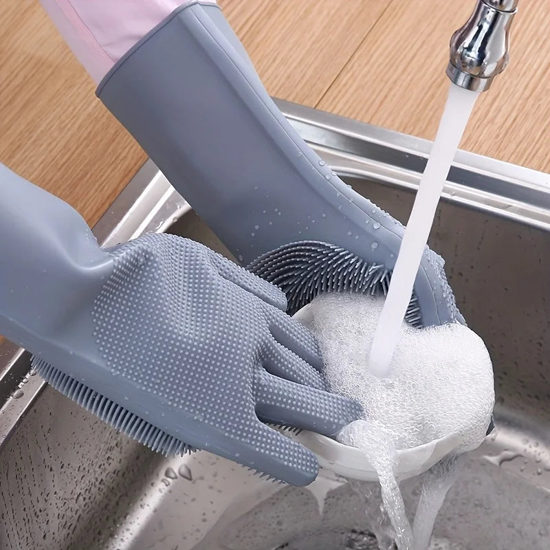 Silicone Dish Gloves – Built-In Scrub Bristles, Heat-Resistant & Reusable