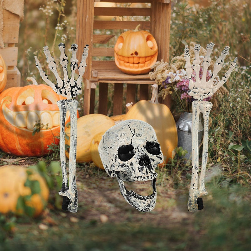 Bone-Tone Skull and Skeletal Arm Decoration Set