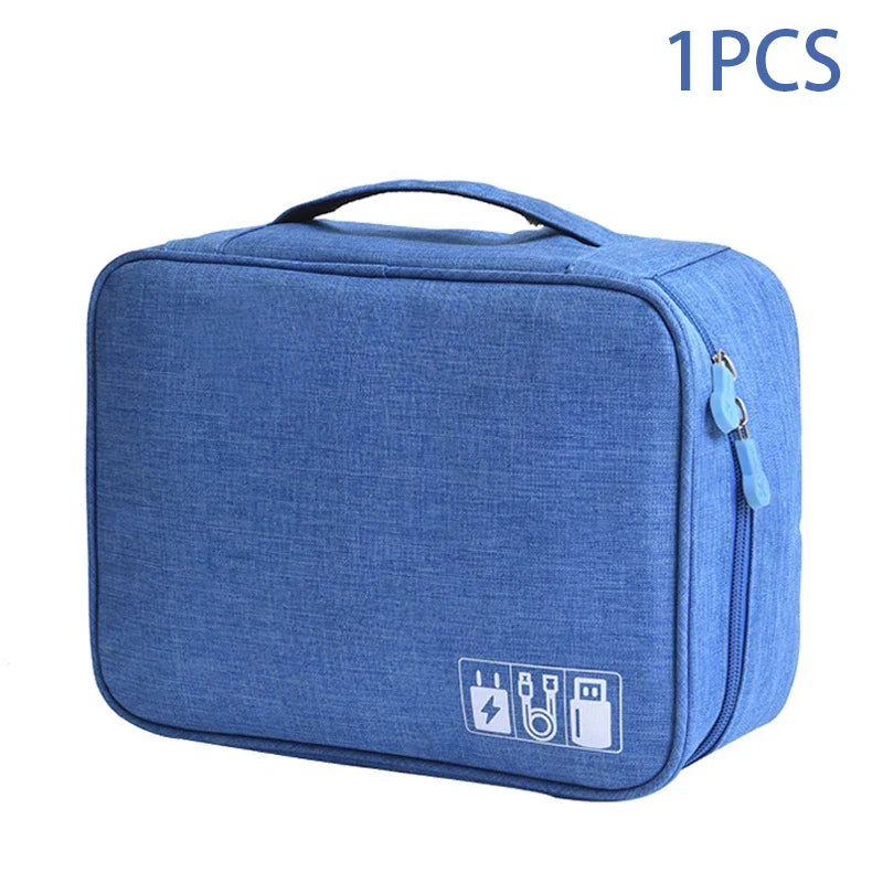 Travel Cable Organizer Bag – Water-Repellent Oxford, Dual-Layer Storage & 6 Colors
