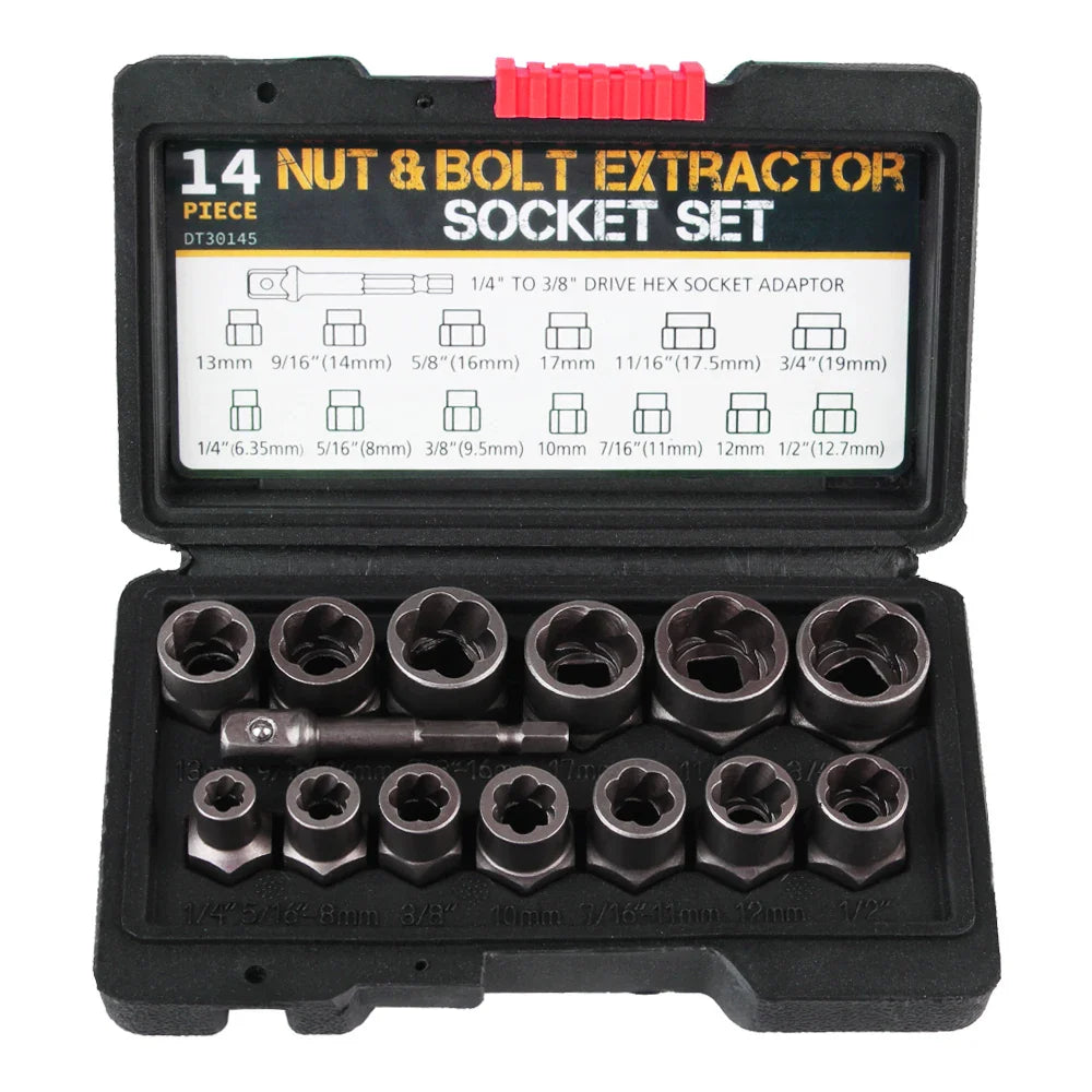 Bolt Extractor Set – 14-Piece, 6.35-19mm & Chrome-Molybdenum Steel
