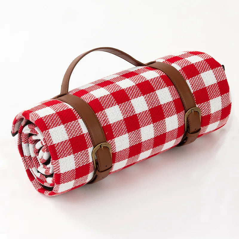 Waterproof Picnic Blanket – PEVA Backing, Foam Padded & Leather Carry Strap
