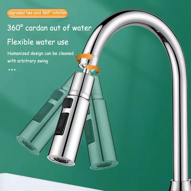 360° Swivel Faucet Aerator – 3 Spray Modes, Water-Saving & Tool-Free Install