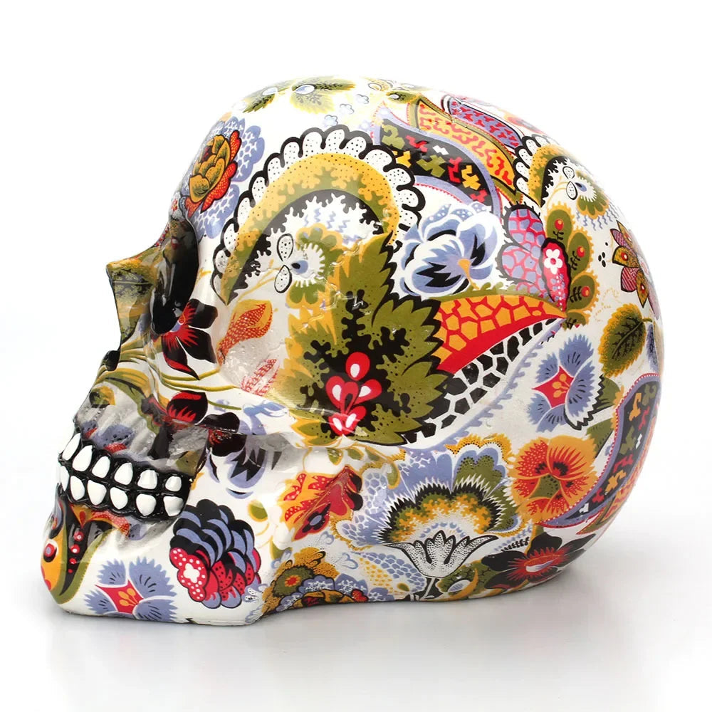 Mexican Floral Skull Figurine – Hand-Painted Resin, 18.5cm & Day of the Dead Decor