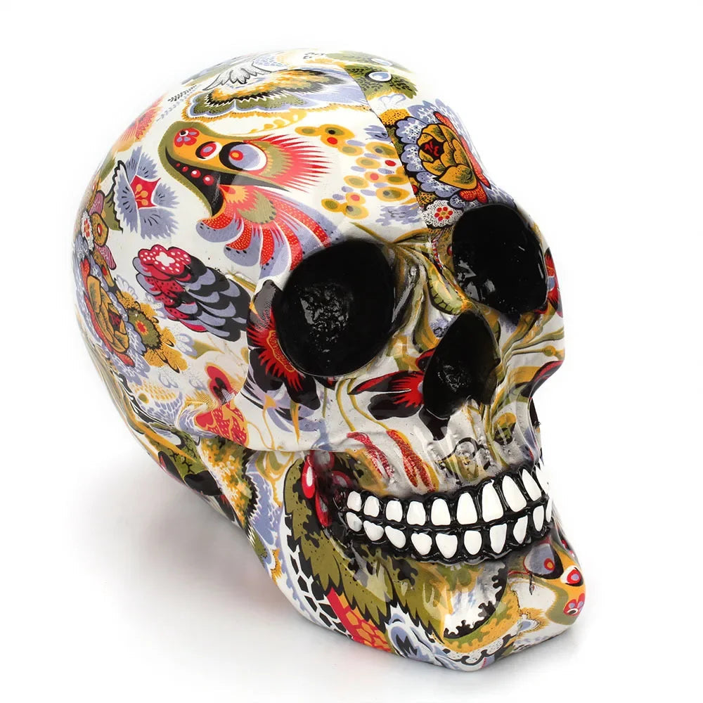 Mexican Floral Skull Figurine – Hand-Painted Resin, 18.5cm & Day of the Dead Decor