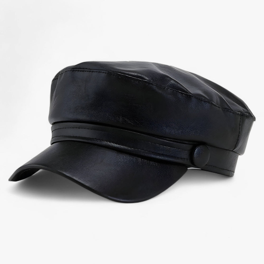 Octagonal Leather Flat Cap – Unisex, PU Leather & Adjustable Newsboy Fit