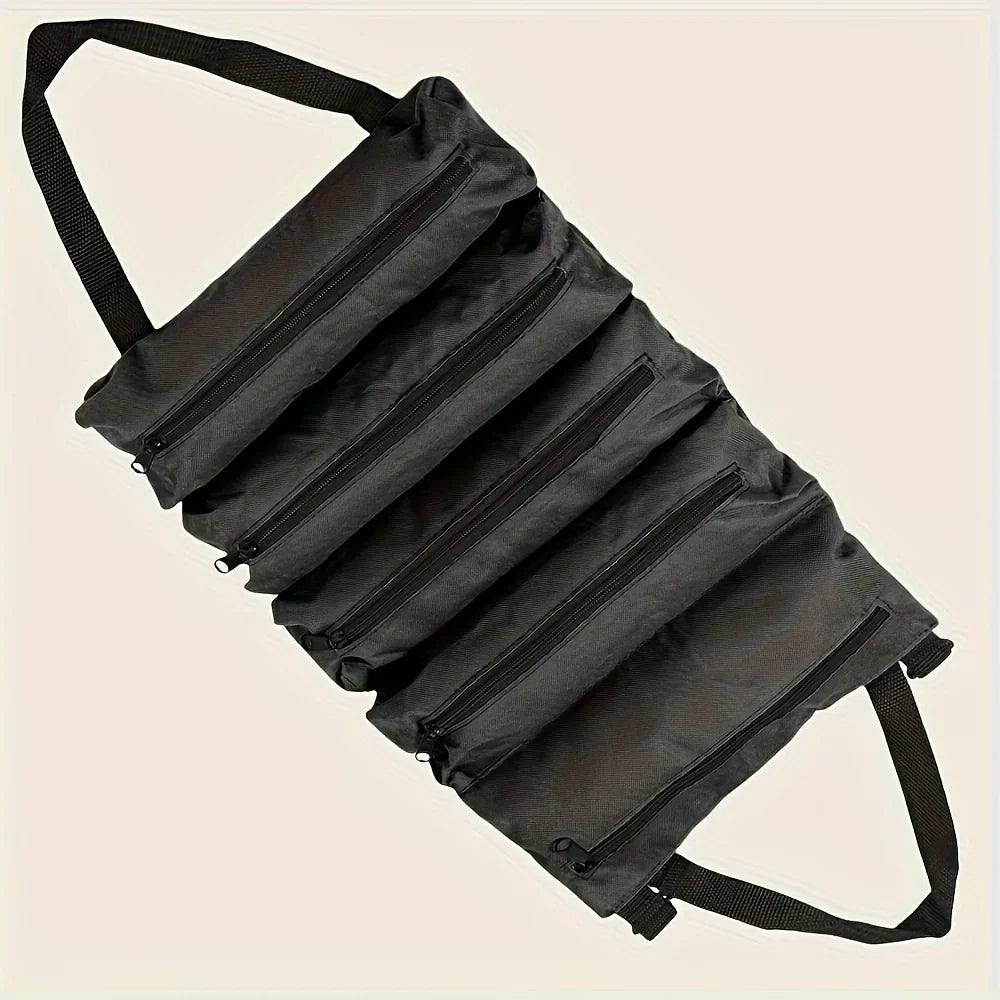 Roll-Up Tool Bag – Oxford Fabric, 4+ Zippered Pockets & Shoulder Strap