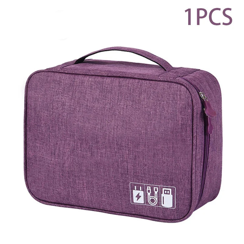 Travel Cable Organizer Bag – Water-Repellent Oxford, Dual-Layer Storage & 6 Colors
