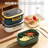 Bento Lunch Box – 1200ml 2-Tier Leakproof, Divided Tray & Spoon & Fork Included