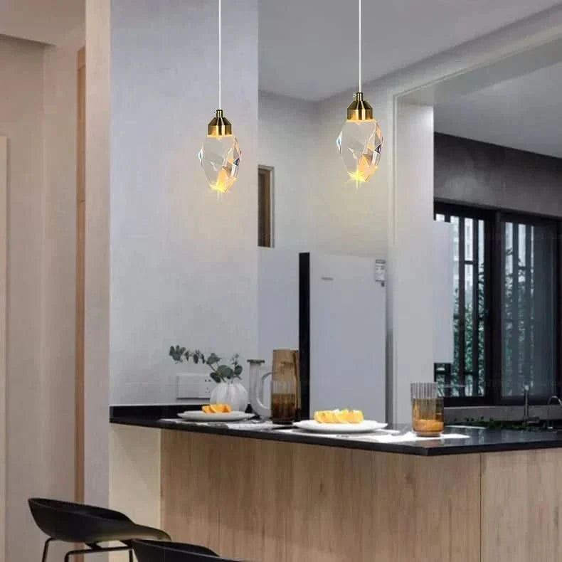 Crystal LED Pendant Light – Faceted K9 Shade, Gold Finish, Warm & Cool White