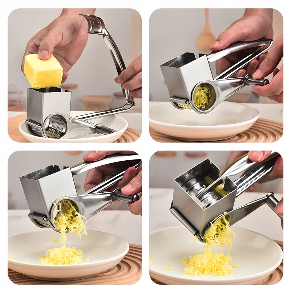 Optimized Product Title: **Edelstahl Rotationsreibe mit Handkurbel – Perfekt für Käse, Gemüse und Obst – Hochwertige Küchenreibe für schnelles und einfaches Raspeln** 

This title includes relevant keywords while providing additional details to attract po