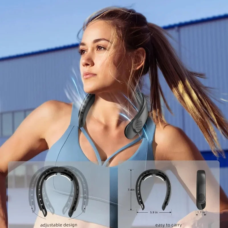 Bladeless Neck Fan – 3 Speeds, 4000mAh Battery & LCD Display