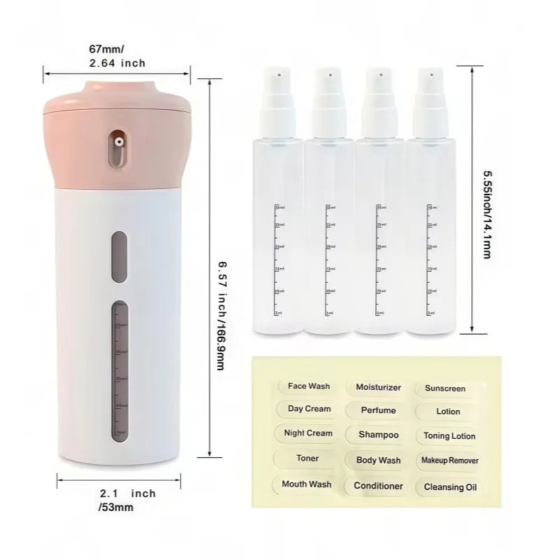 4-in-1 Travel Dispenser Bottle – Refillable, Leak-Proof & 4 Chambers