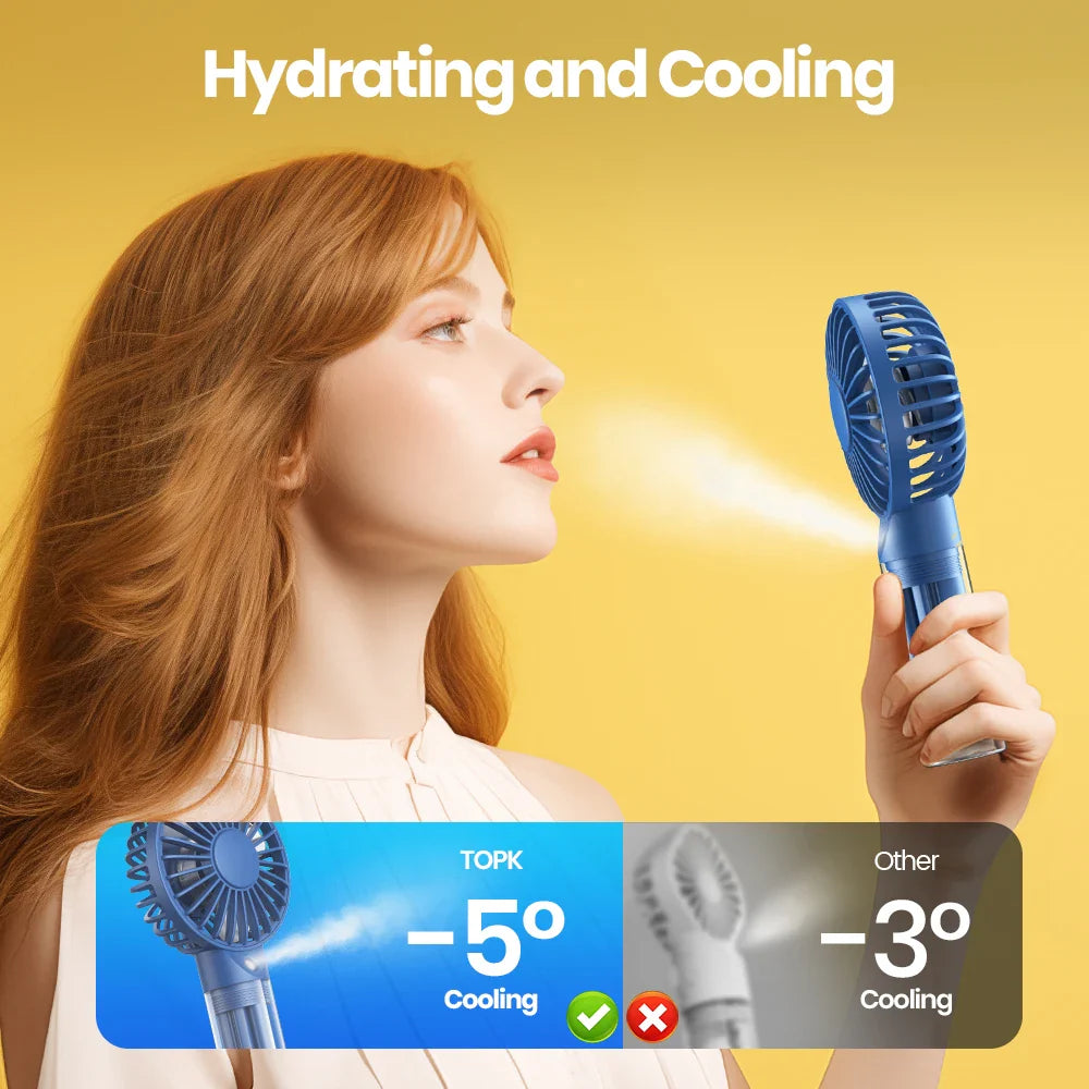 Mini Handheld Misting Fan – 2000 mAh Battery, 3 Speeds & Brushless Motor