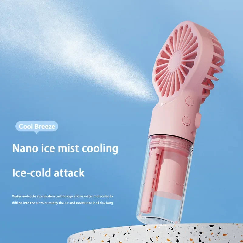 Handheld Misting Fan – 4 Speeds, USB Rechargeable & Water Spray