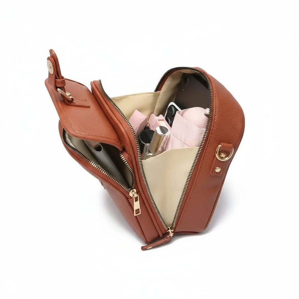 Stylish Faux Leather Crossbody Bag with Buckle Detail – Multiple Compartments for Organization