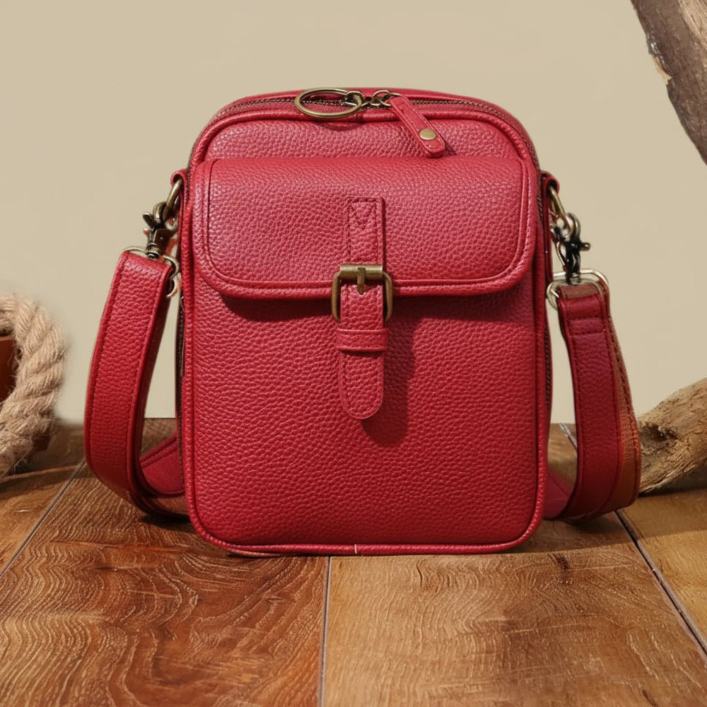 Stylish Faux Leather Crossbody Bag with Buckle Detail – Multiple Compartments for Organization
