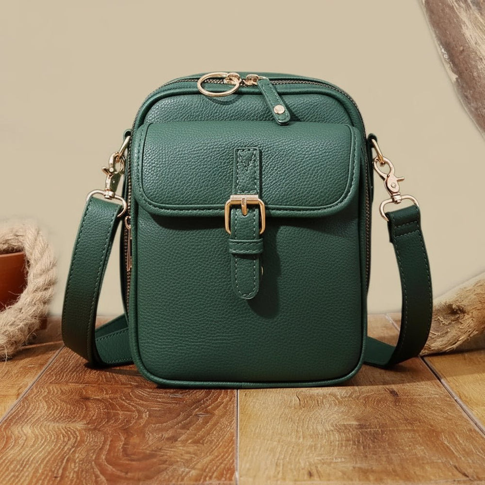 Stylish Faux Leather Crossbody Bag with Buckle Detail – Multiple Compartments for Organization