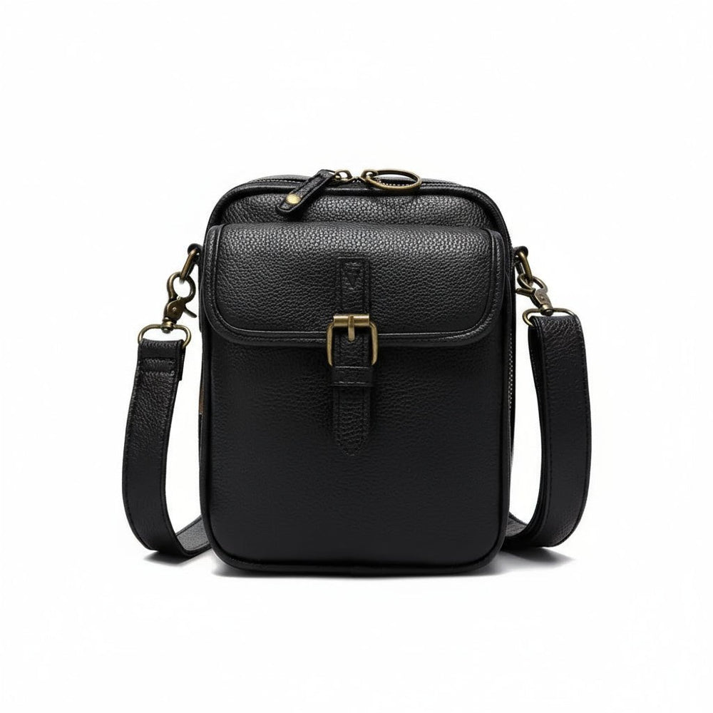 Stylish Faux Leather Crossbody Bag with Buckle Detail – Multiple Compartments for Organization