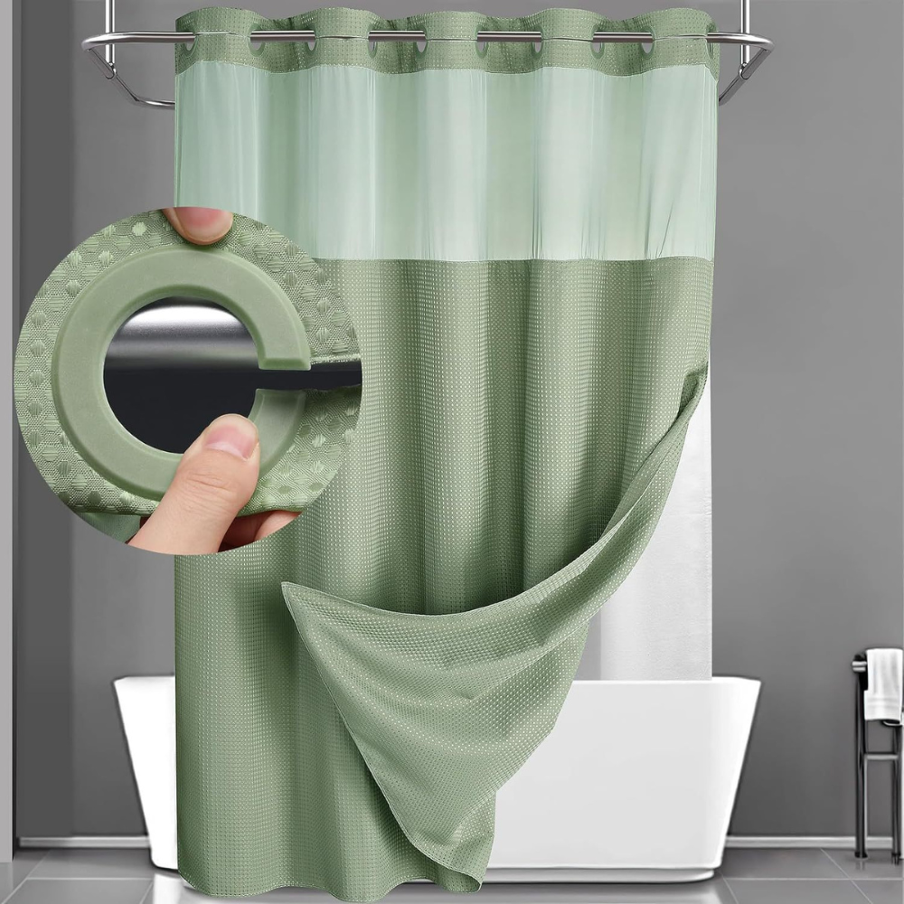 Shower Curtain Waffle Fabric Geometric Double Layer Bathroom Set
