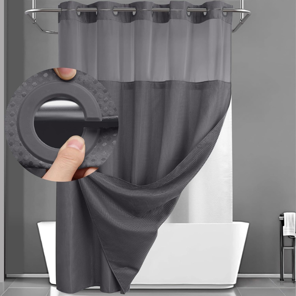 Shower Curtain Waffle Fabric Geometric Double Layer Bathroom Set