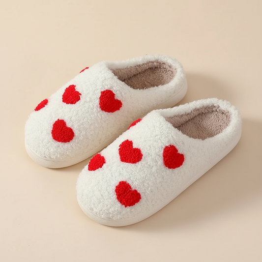 Women's Memory Foam Slippers – Heart Print, Cozy House Shoes & Slip-Resistant Sole