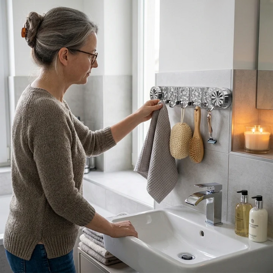 Adhesive Wall Hook Rail – Folding Hooks, No Drilling & Kitchen, Bath and Living Room
