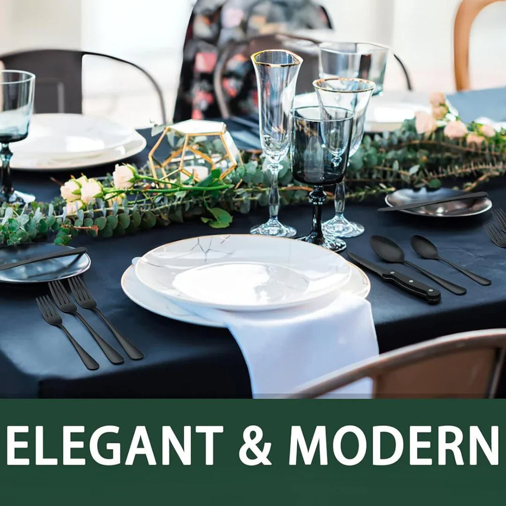 24-Piece Black Cutlery Set – Complete Dining Set for 4 People – Elegant Stainless Steel Flatware