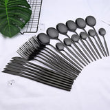 24-Piece Black Cutlery Set – Complete Dining Set for 4 People – Elegant Stainless Steel Flatware