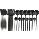24-Piece Black Cutlery Set – Complete Dining Set for 4 People – Elegant Stainless Steel Flatware
