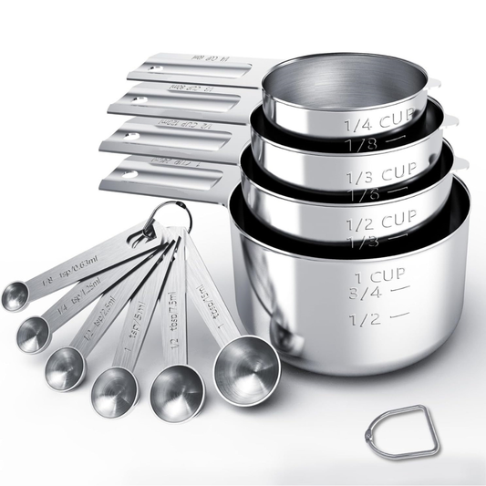 Measuring Cups & Spoons Set – Stainless Steel, Baking & Cooking