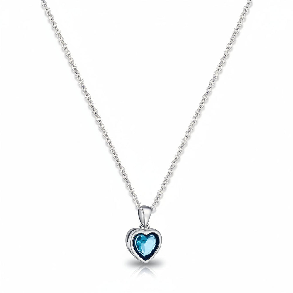 Silver Necklace Heart Pendant Sapphire Birthstone