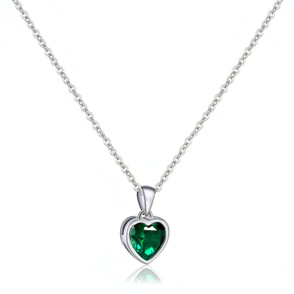 Silver Necklace Heart Pendant Sapphire Birthstone