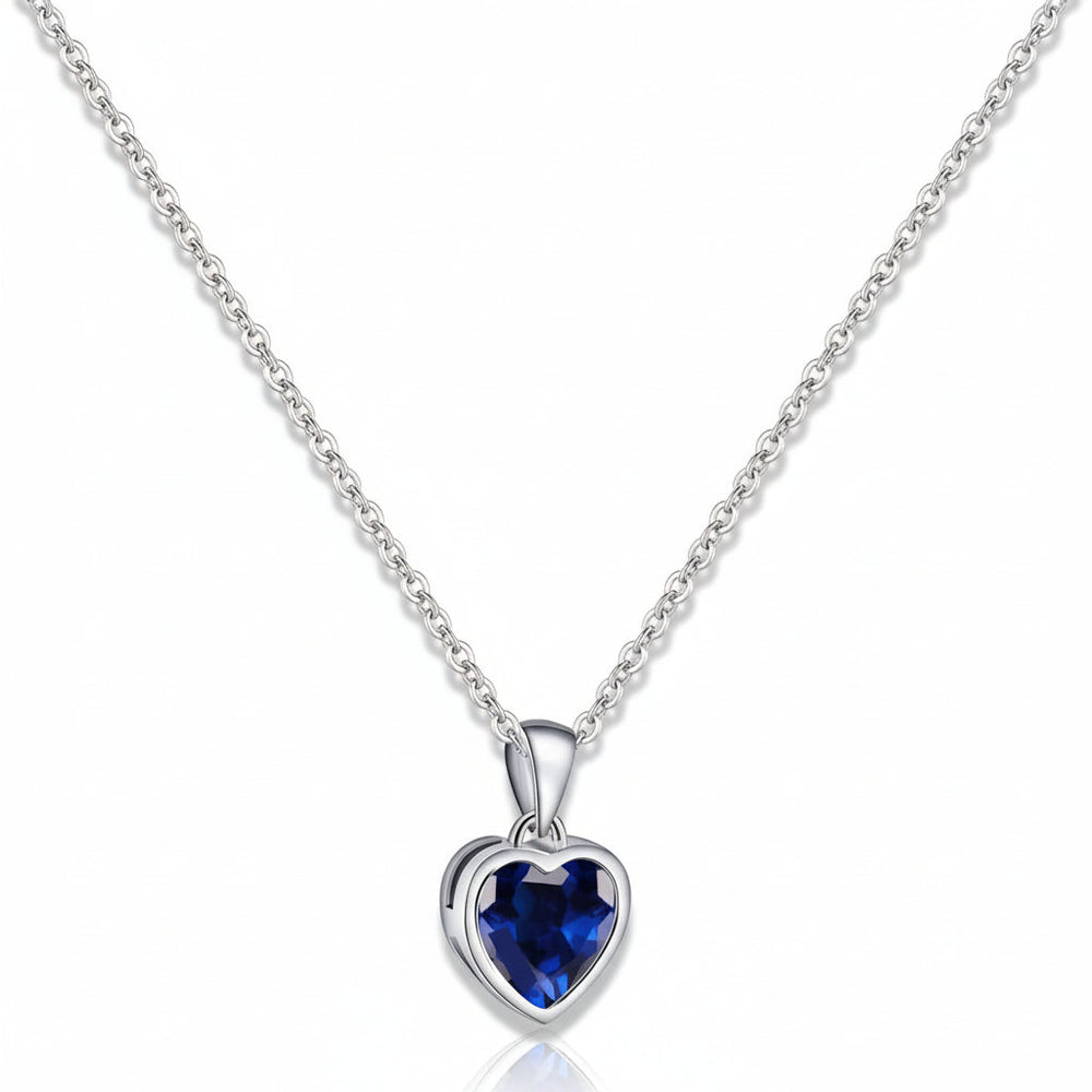 Silver Necklace Heart Pendant Sapphire Birthstone