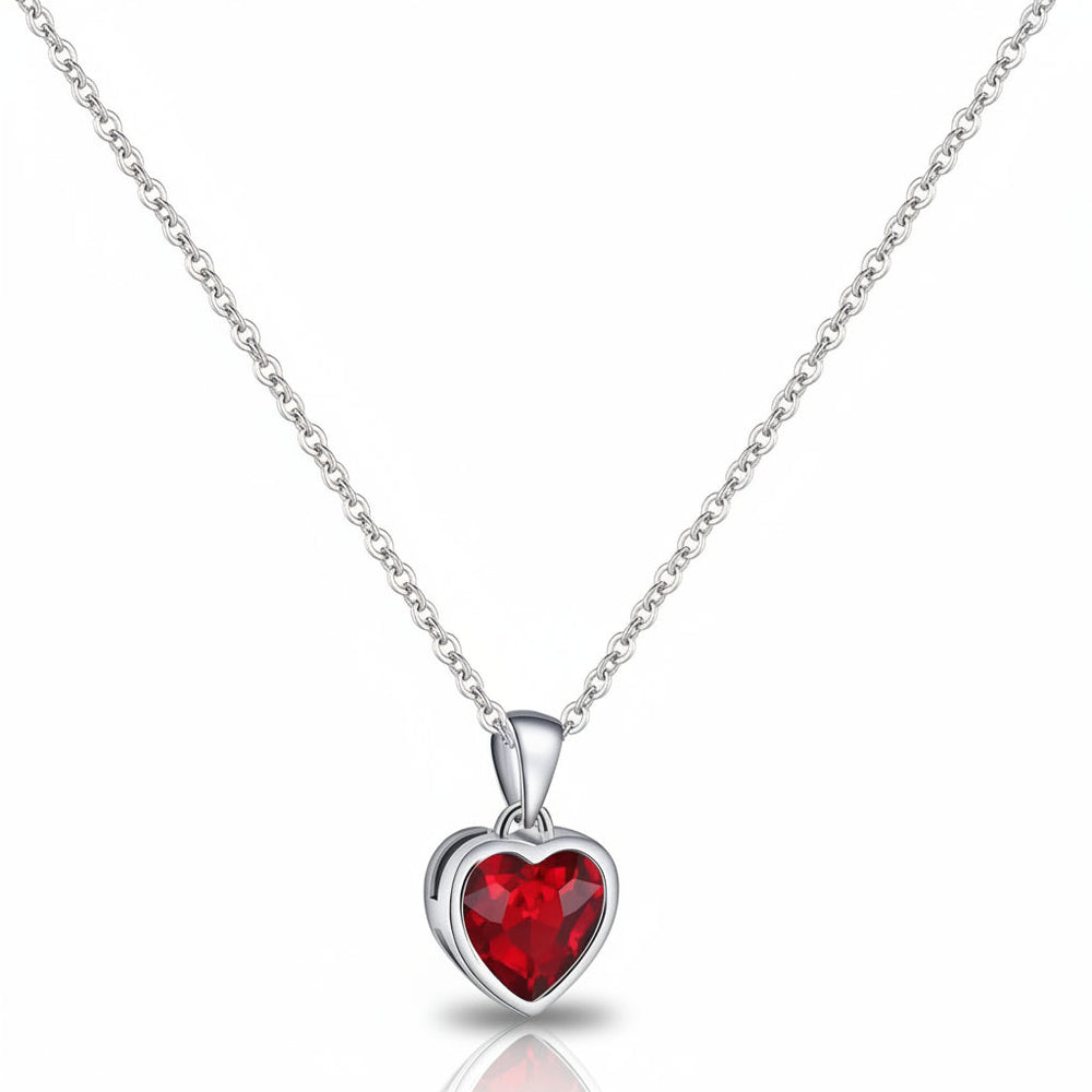 Silver Necklace Heart Pendant Sapphire Birthstone