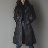 Women Trench Coat Suede Long Button Front Fall Outerwear