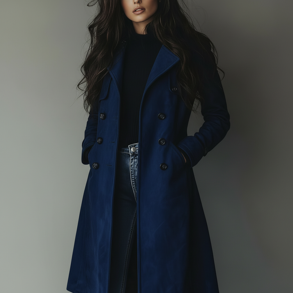 Women Trench Coat Suede Long Button Front Fall Outerwear