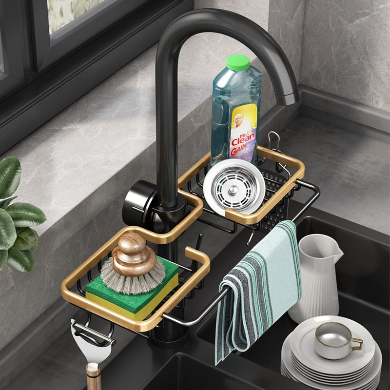 Enhanced Product Title: **Multifunctional Kitchen Organizer - Sponge, Brush & Towel Holder Combo for Space-Saving Efficiency**