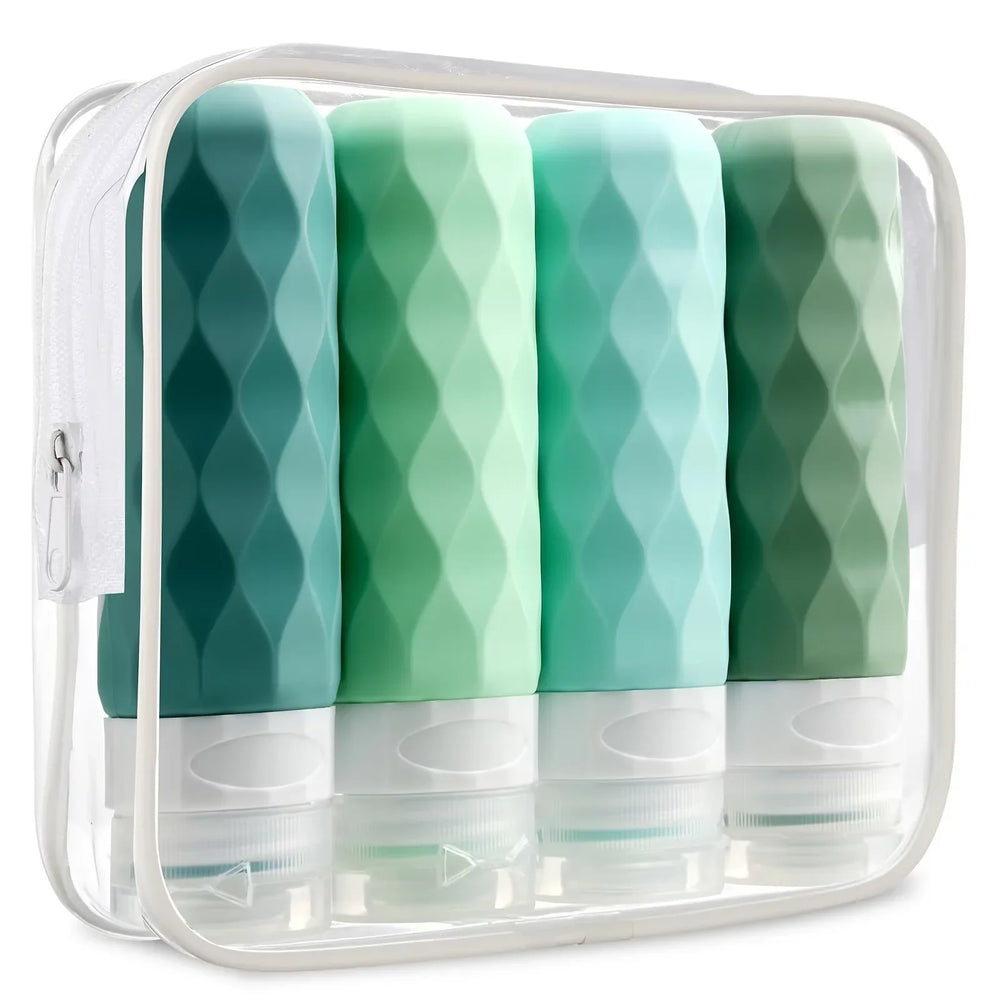 Silicone Travel Bottle Set – 4×90ml, Leak-Proof & Toiletry Bag