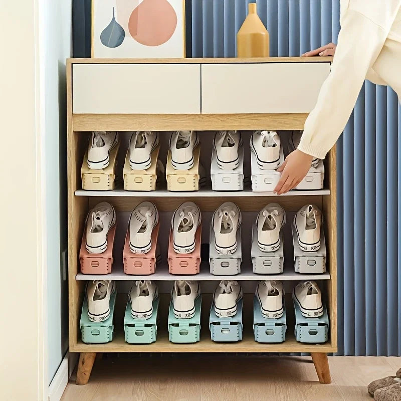Adjustable Shoe Slot Organizer – 3-Level Height, Stackable & Non-Slip