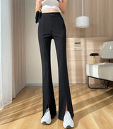 Plus-Size Black Flared Pants with Slit - Stylish Fall Edition for Women