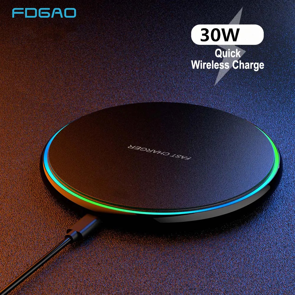 Wireless Charging Pad – 30W Fast Charge, Qi Compatible & LED Ring