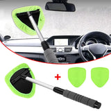 Windshield Cleaning Brush – Extendable Handle, 180° Swivel & 3 Microfiber Pads