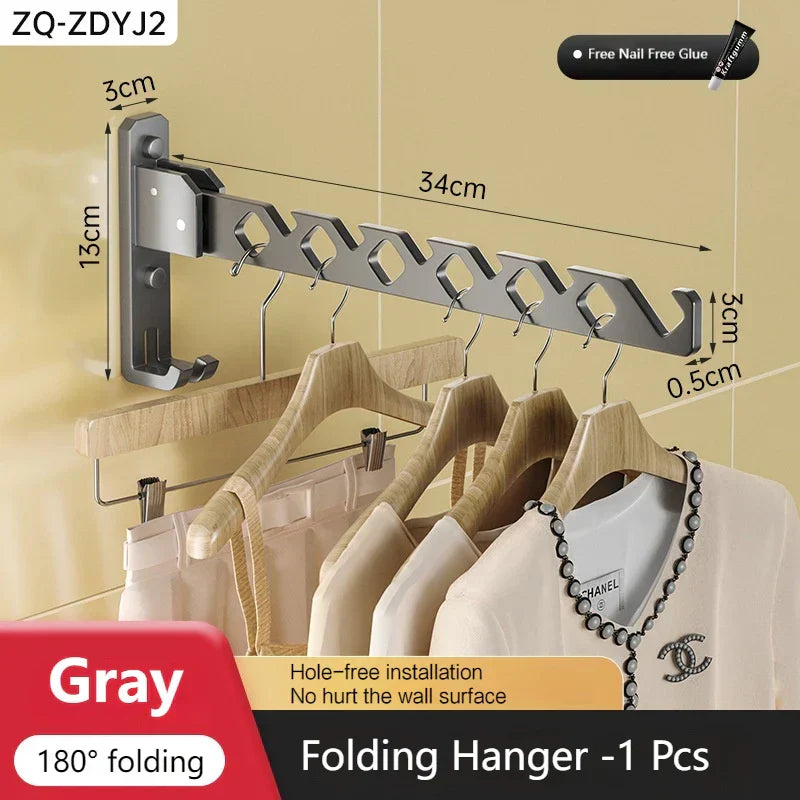 Folding Wall-Mounted Drying Rack – Aluminum, 180° Swivel & Space-Saving