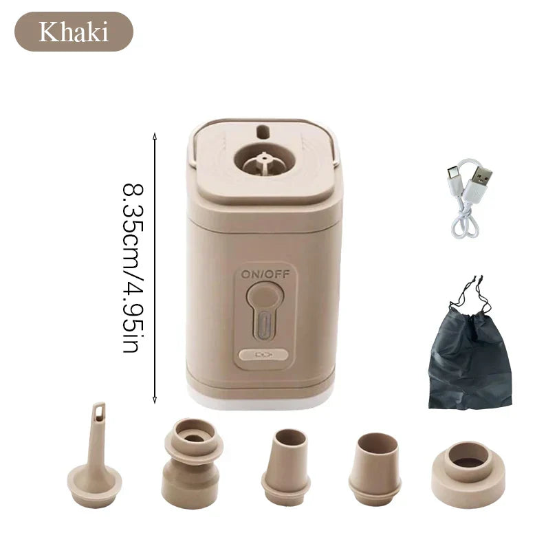 Mini Electric Air Pump – USB-C Rechargeable, 200L/min, 5 Nozzles, Inflate & Deflate