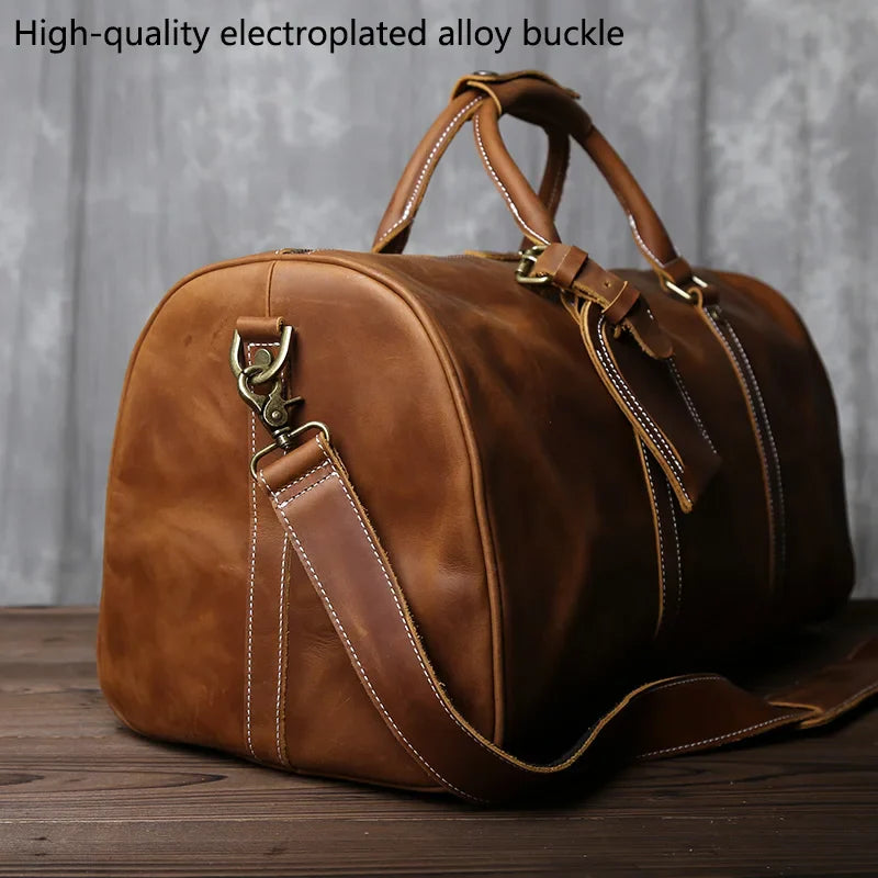 Leather Travel Duffel Bag – Crazy Horse Brown, Large Capacity & Shoulder Strap